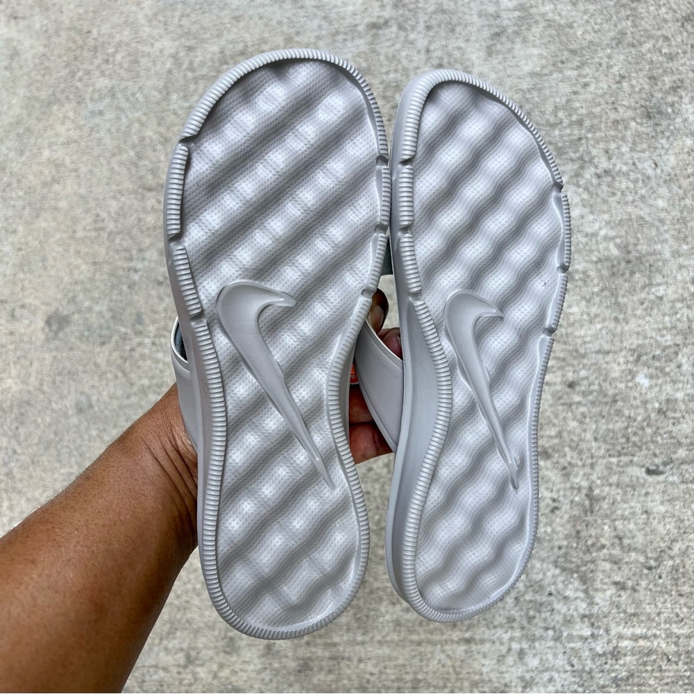 WMNS NIKE ULTRA COMFORT THONG SANDAL GRAY GREY HOT MINT TEAL FOOTBEDS FLIP FLOPS - Picture 2 of 6
